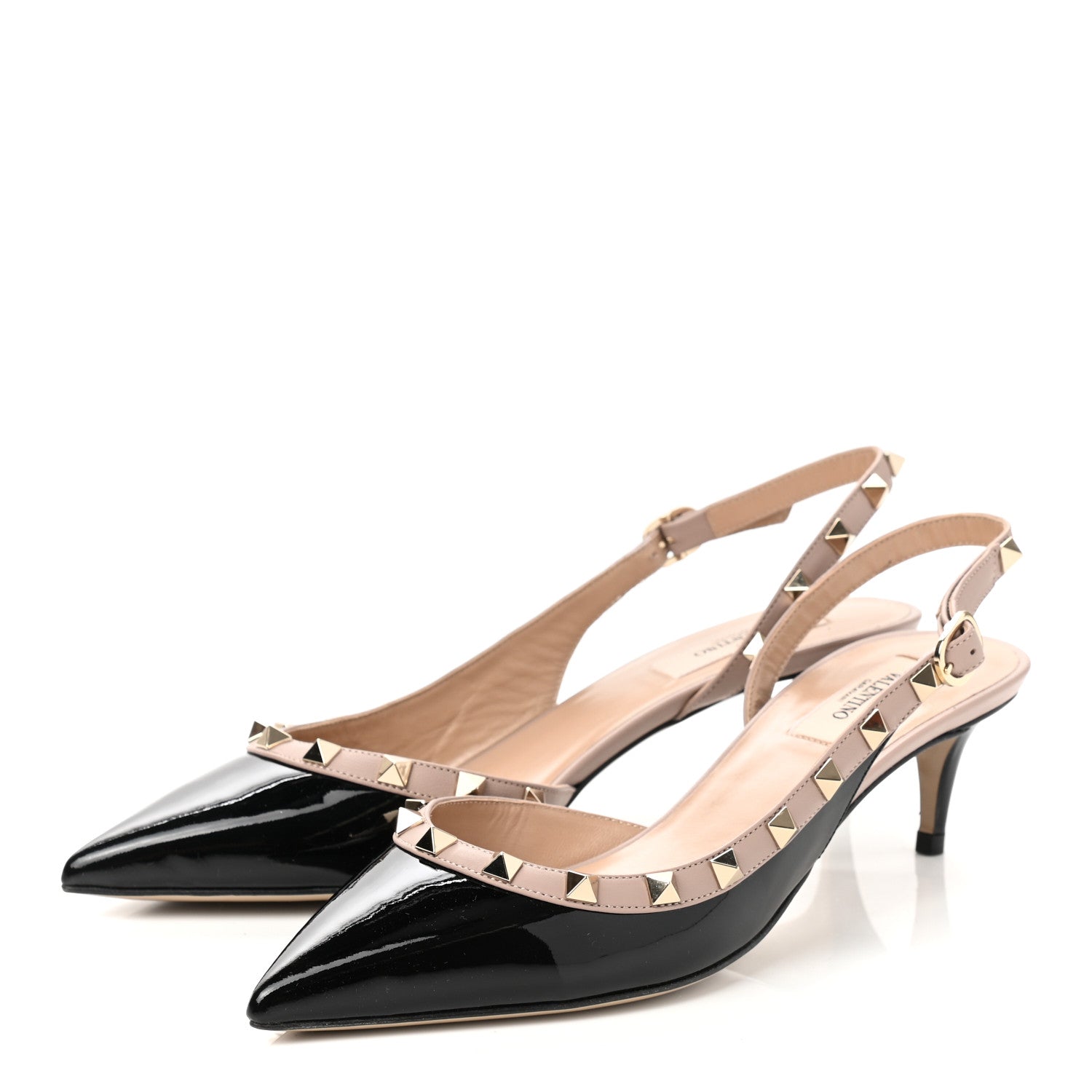 Valentino Garavani Patent Rockstud Half D'Orsay Slingback 50mm Pumps 38 Black Poudre 3 of 9