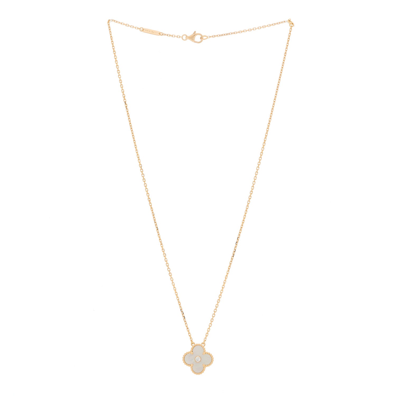 Van Cleef & Arpels 18K Rose Gold Diamond Mother of Pearl Vintage Alhambra Pendant Necklace 3 of 5