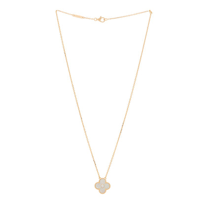 Van Cleef & Arpels 18K Rose Gold Diamond Mother of Pearl Vintage Alhambra Pendant Necklace 3 of 5
