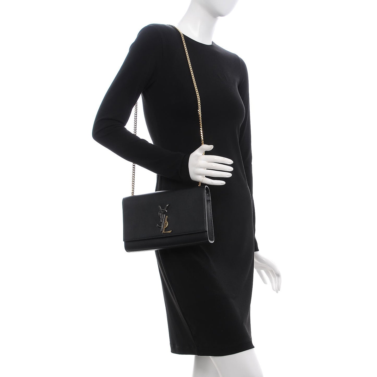 Calfskin Medium Monogram Kate Satchel Black
