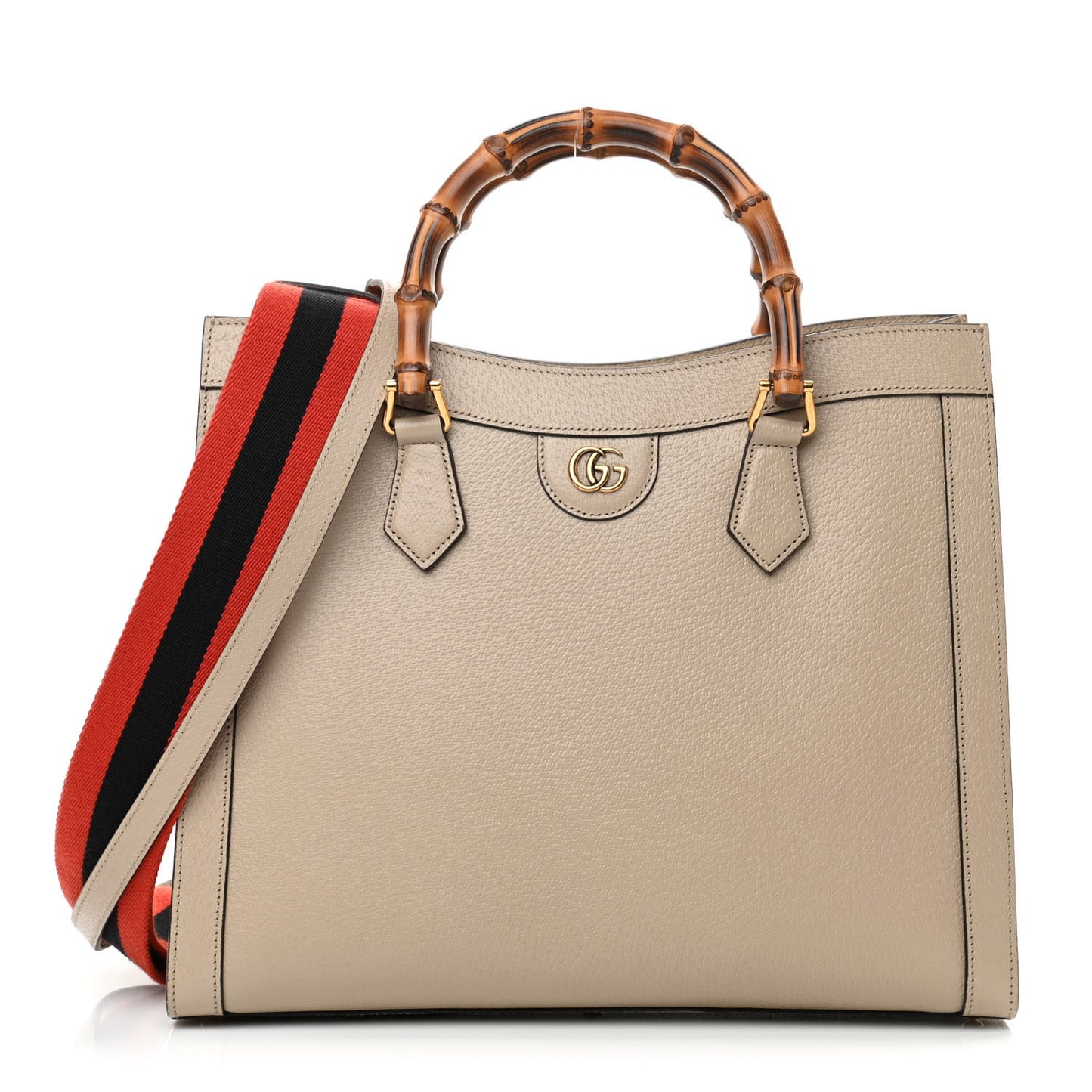 Textured Dollar Calfskin Web Medium Diana Tote Bag Oatmeal Vintage Green
