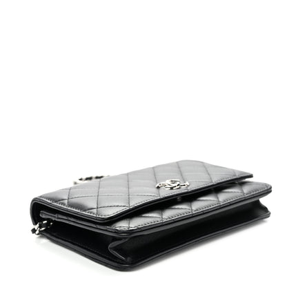 Chanel Lambskin Quilted Enamel CC Wallet on Chain WOC Black 4 of 11