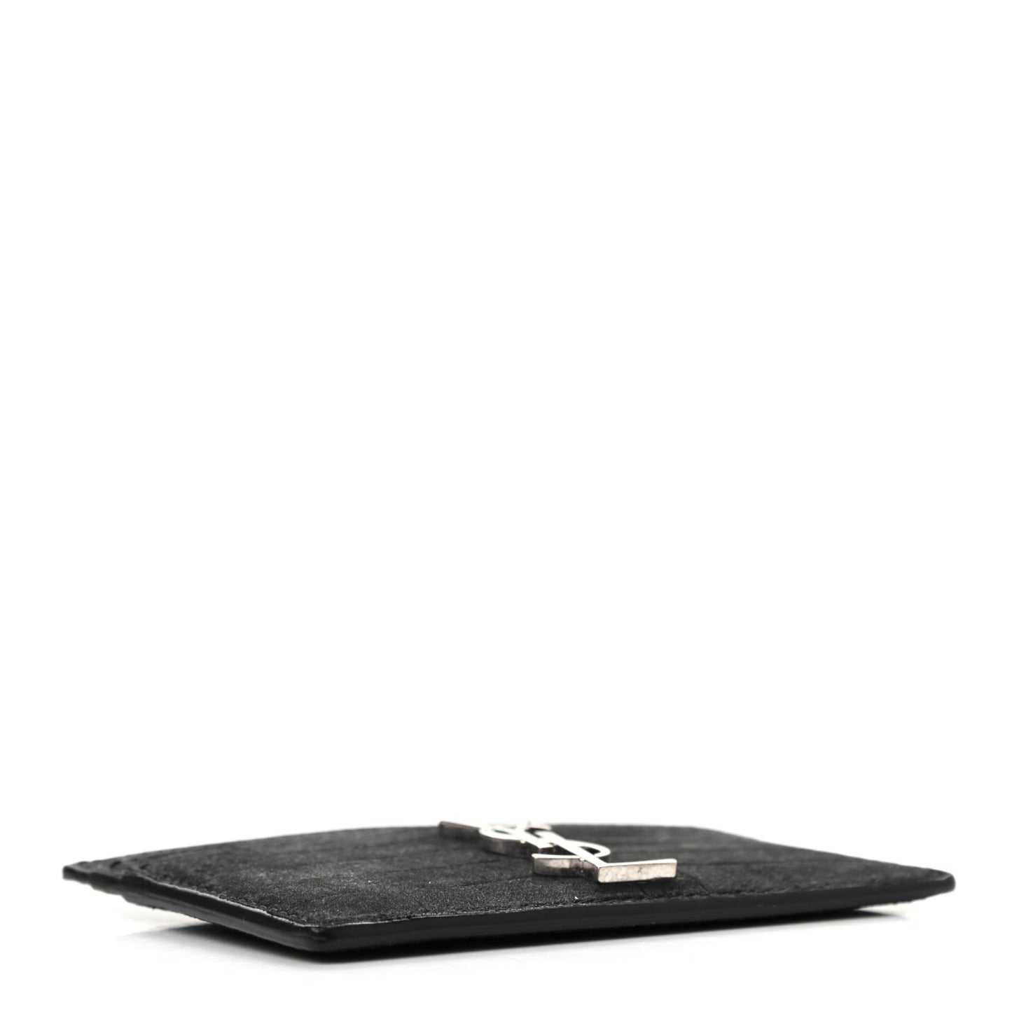 Crocodile Embossed Nubuck Monogram Credit Card Case Black