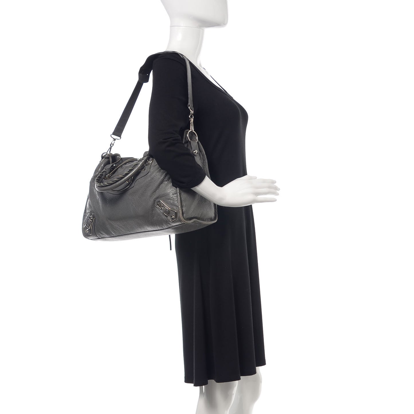 Agneau Silver Metallic Edge Hardware City Gris Cendre