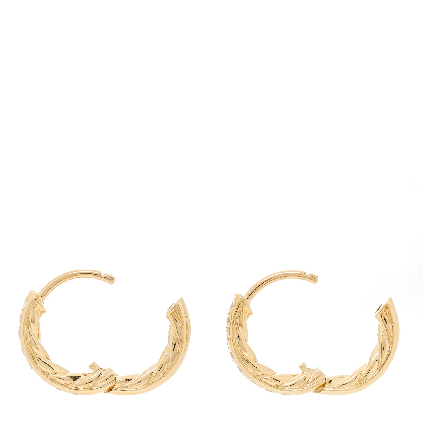 18K Yellow Gold Diamond Sculpted Cable Huggie Hoop Earrings