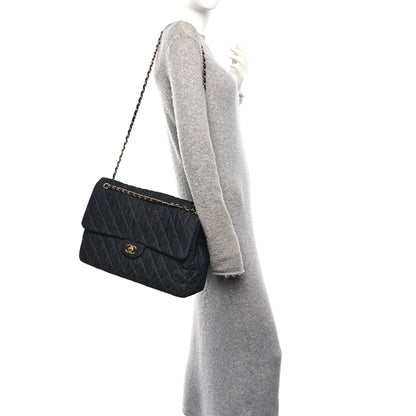 Chanel Denim Quilted XXL Travel Flap Bag Dark Blue Orange 2 of 11