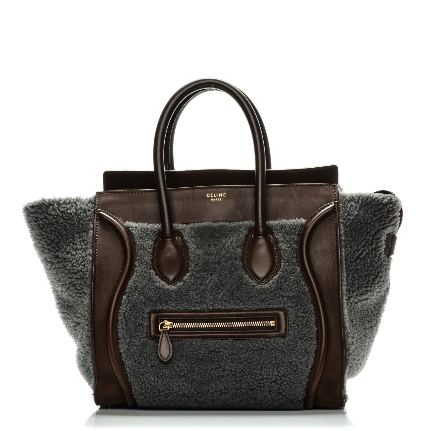 Smooth Calfskin Shearling Mini Luggage Grey