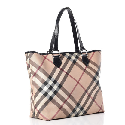 Burberry Patent Supernova Check Small Stanton Tote Black 3 of 15