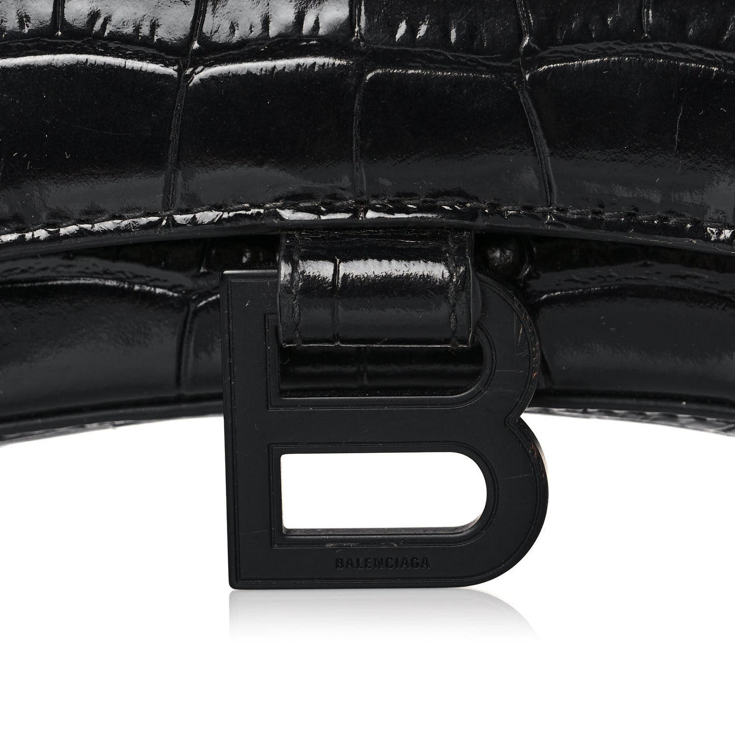 Shiny Calfskin Monochrome Crocodile Embossed Hourglass Chain Bag Black