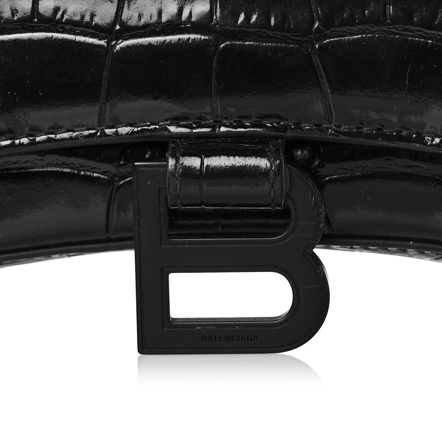 Balenciaga Shiny Calfskin Monochrome Crocodile Embossed Hourglass Chain Bag Black 9 of 10