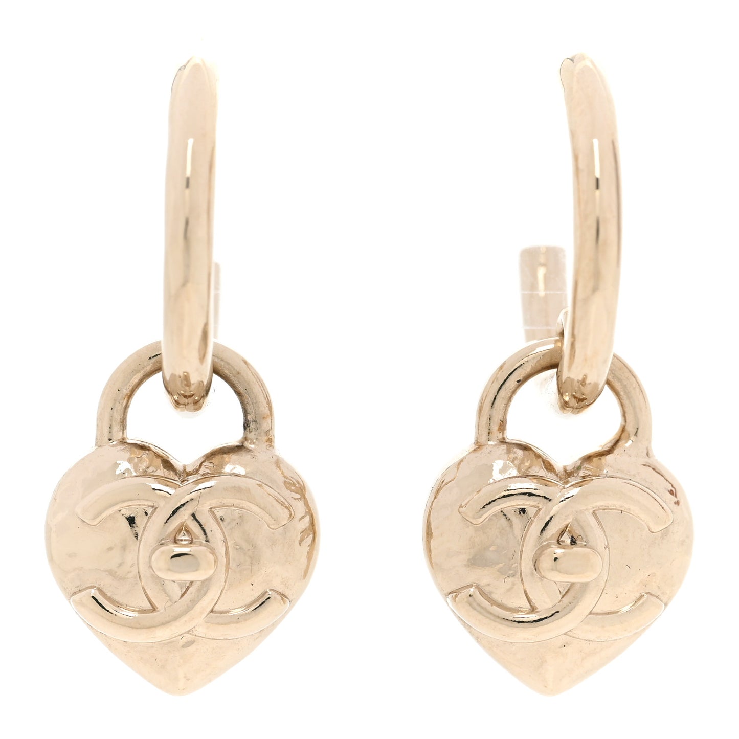Metal CC Heart Turnlock Drop Earrings Gold