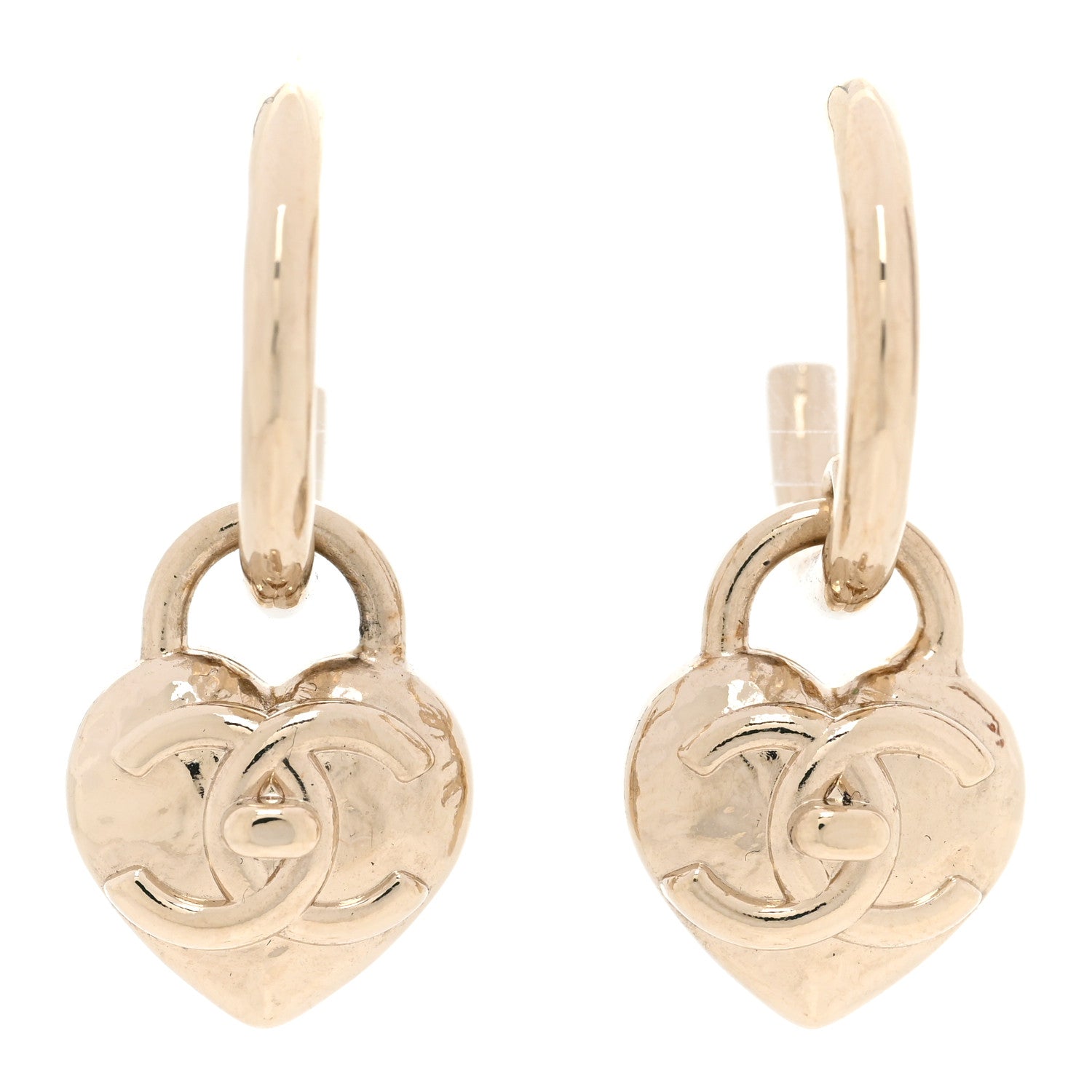 Chanel Metal CC Heart Turnlock Drop Earrings Gold 1 of 4