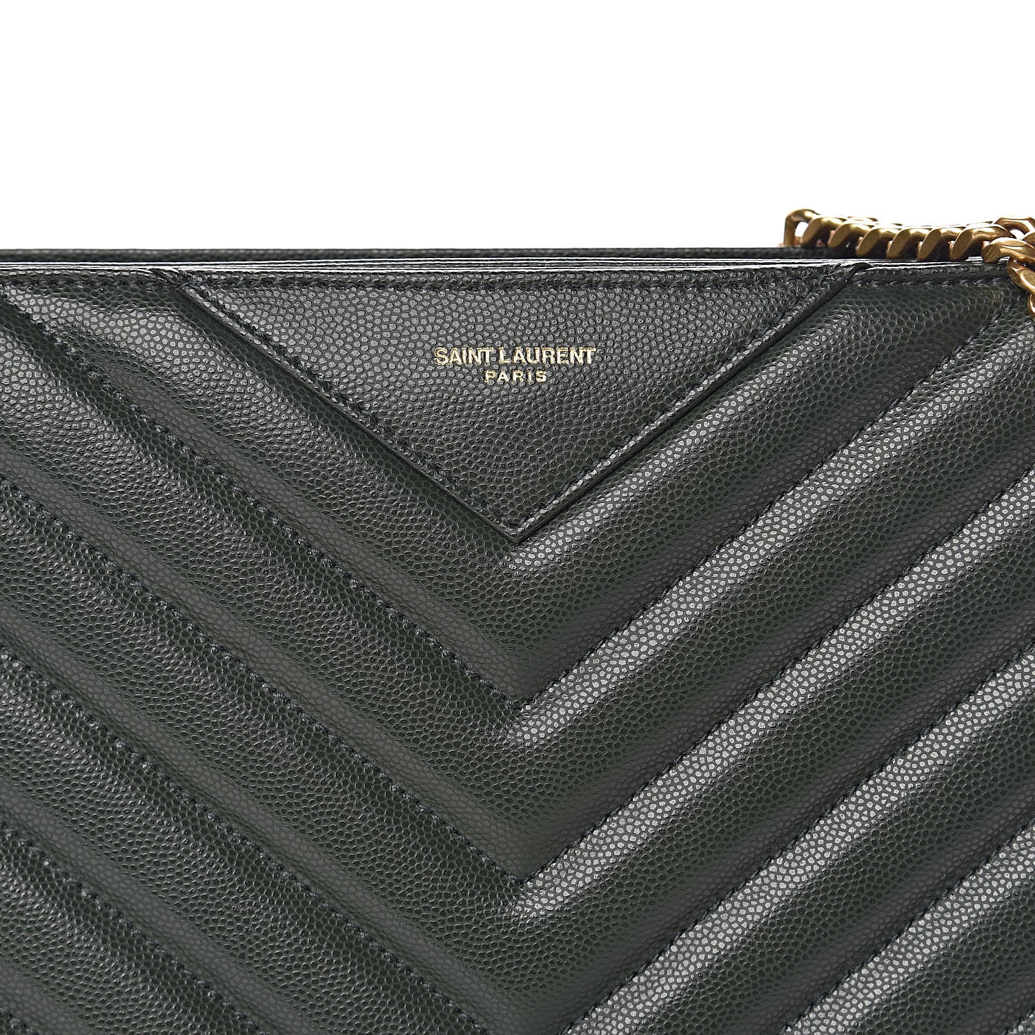 Saint Laurent Grain de Poudre Matelasse Chevron Medium Tribeca Shopping Bag Vert Fonce 13 of 13