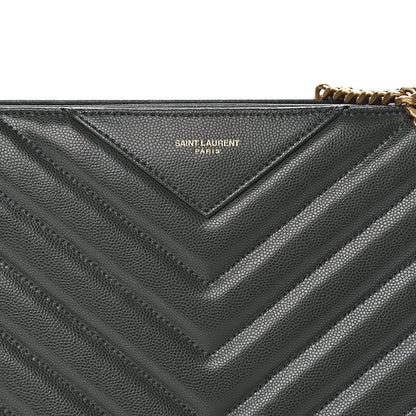 Saint Laurent Grain de Poudre Matelasse Chevron Medium Tribeca Shopping Bag Vert Fonce 13 of 13