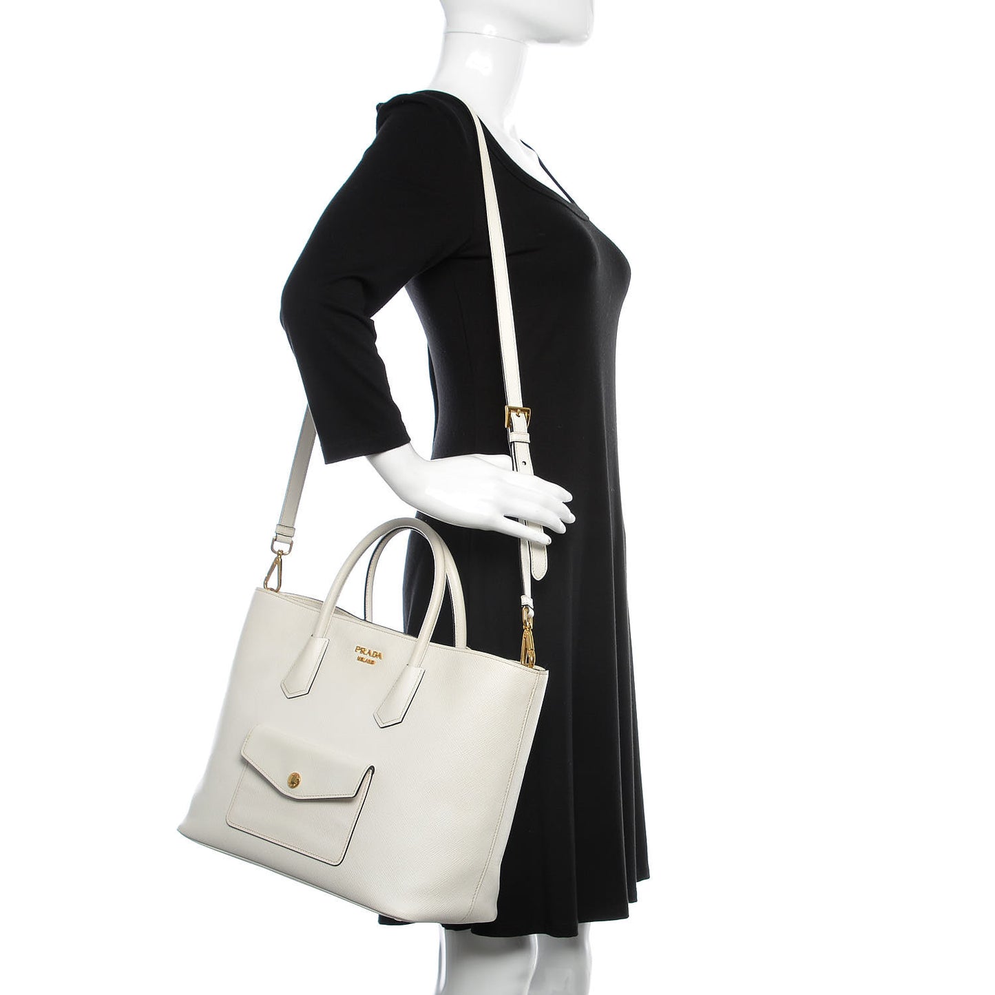 Saffiano Cuir Front Pocket Tote Talco