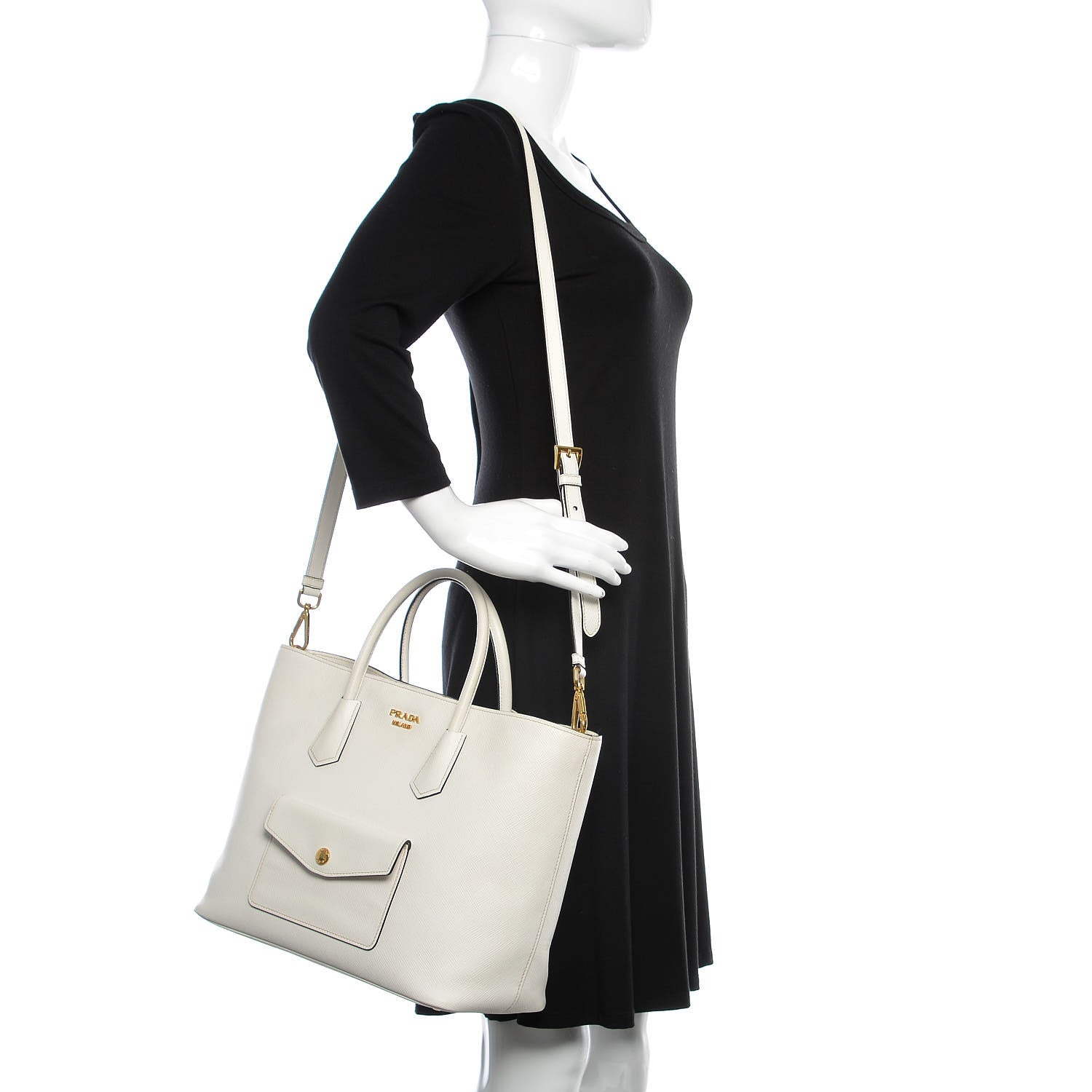 Prada Saffiano Cuir Front Pocket Tote Talco 2 of 11