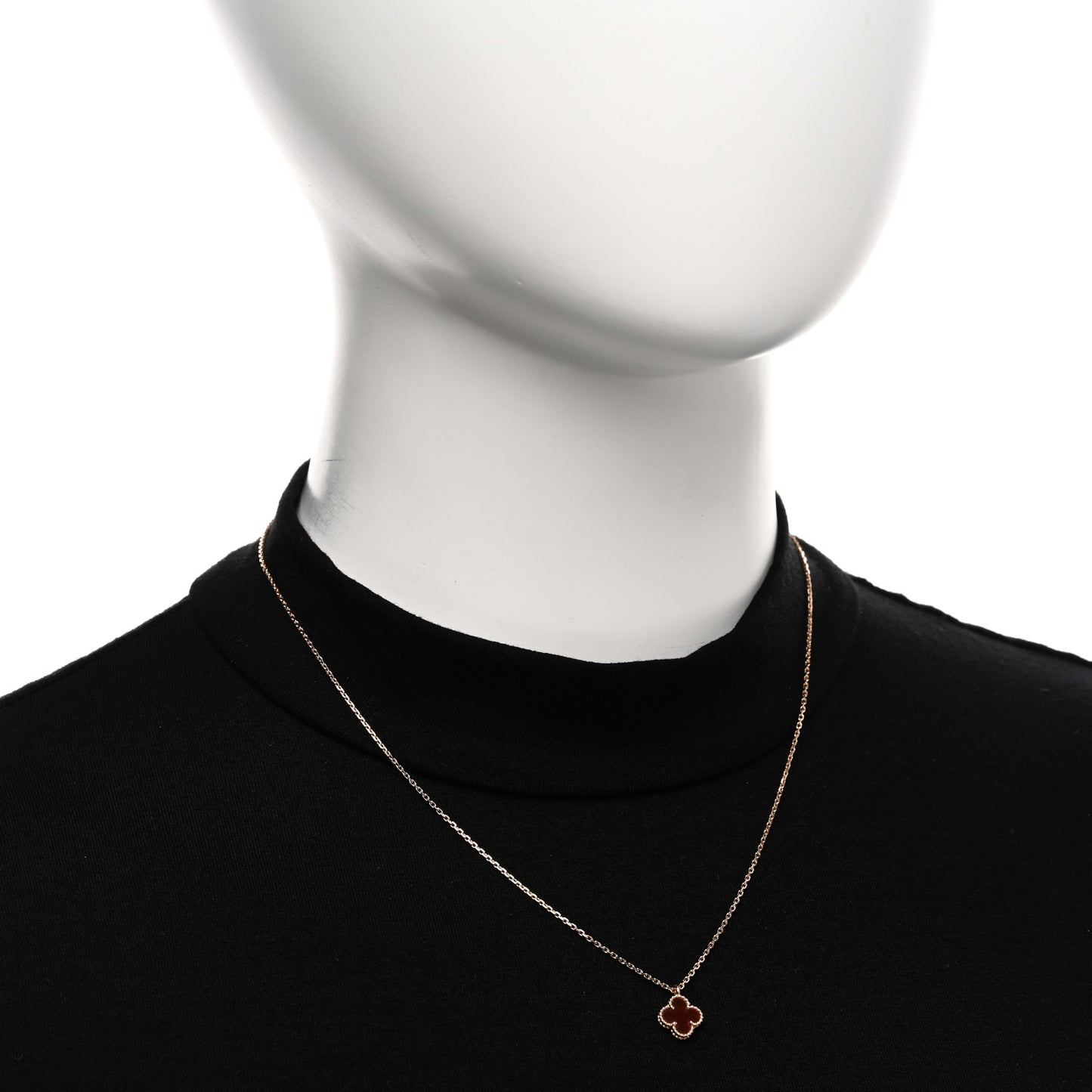 18K Rose Gold Carnelian Sweet Alhambra Pendant Necklace