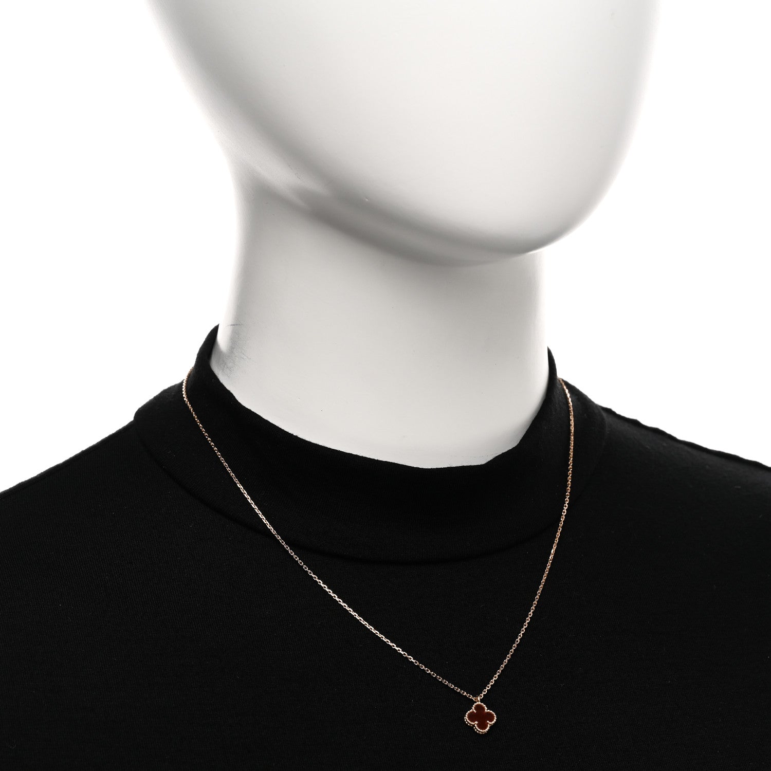 Van Cleef & Arpels 18K Rose Gold Carnelian Sweet Alhambra Pendant Necklace 2 of 5
