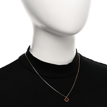 Van Cleef & Arpels 18K Rose Gold Carnelian Sweet Alhambra Pendant Necklace 2 of 5