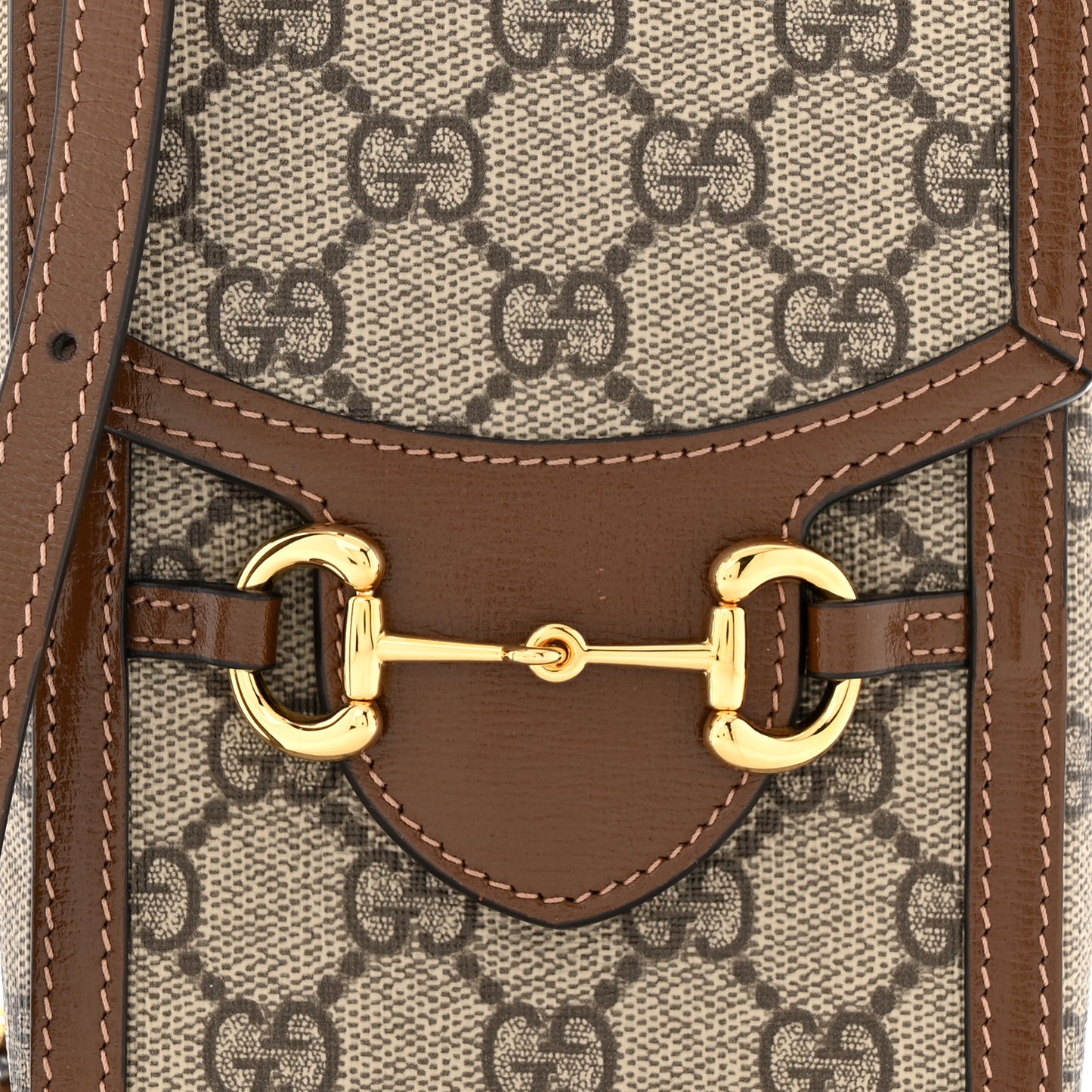 GG Supreme Monogram Mini Horsebit 1955 Crossbody Bag Beige Brown Sugar