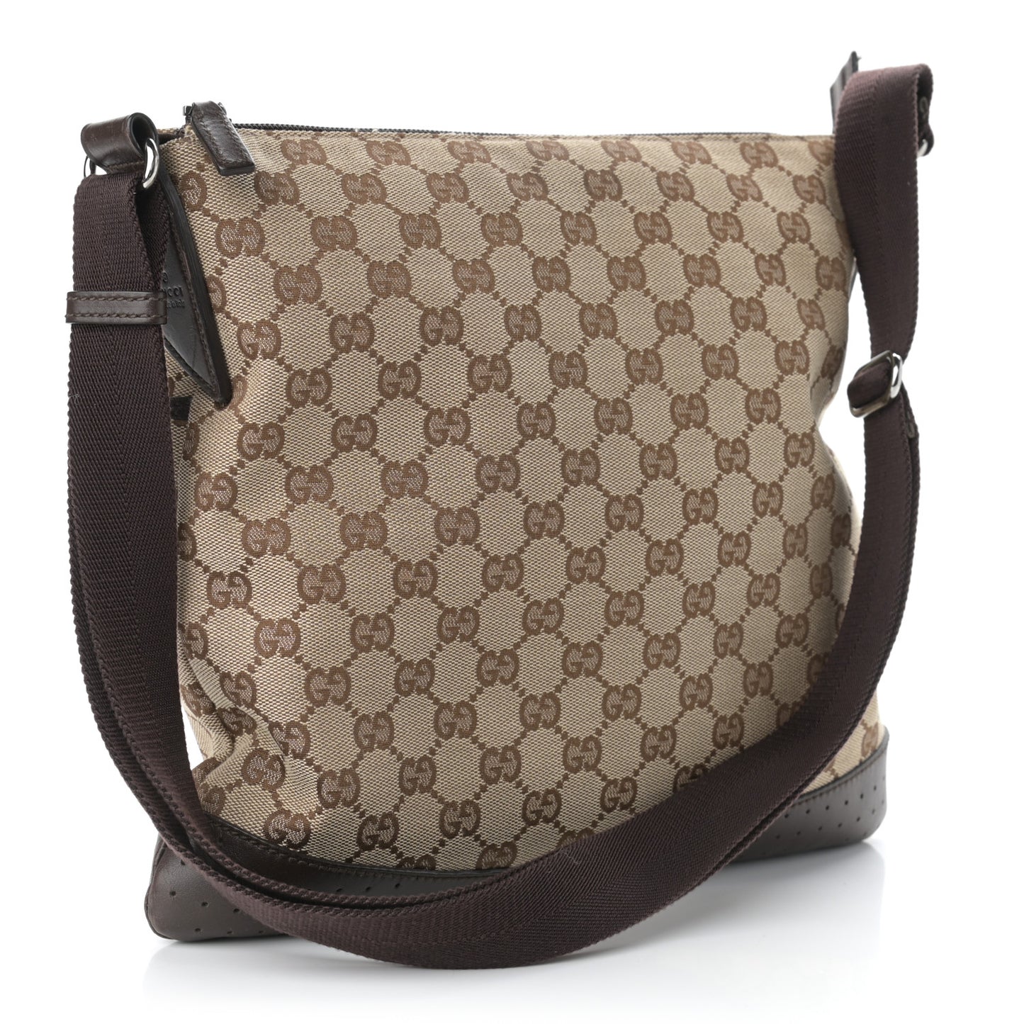 Monogram Calfskin Perforated Medium Flat Messenger Bag Dark Brown