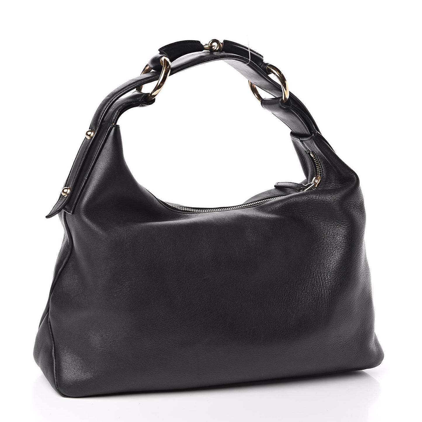 Calfskin Medium Horsebit Chain Hobo Black