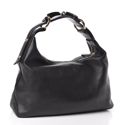 Gucci Calfskin Medium Horsebit Chain Hobo Black 3 of 16