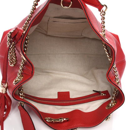 Gucci Pebbled Calfskin Medium Soho Chain Shoulder Bag Tabasco Red 6 of 13