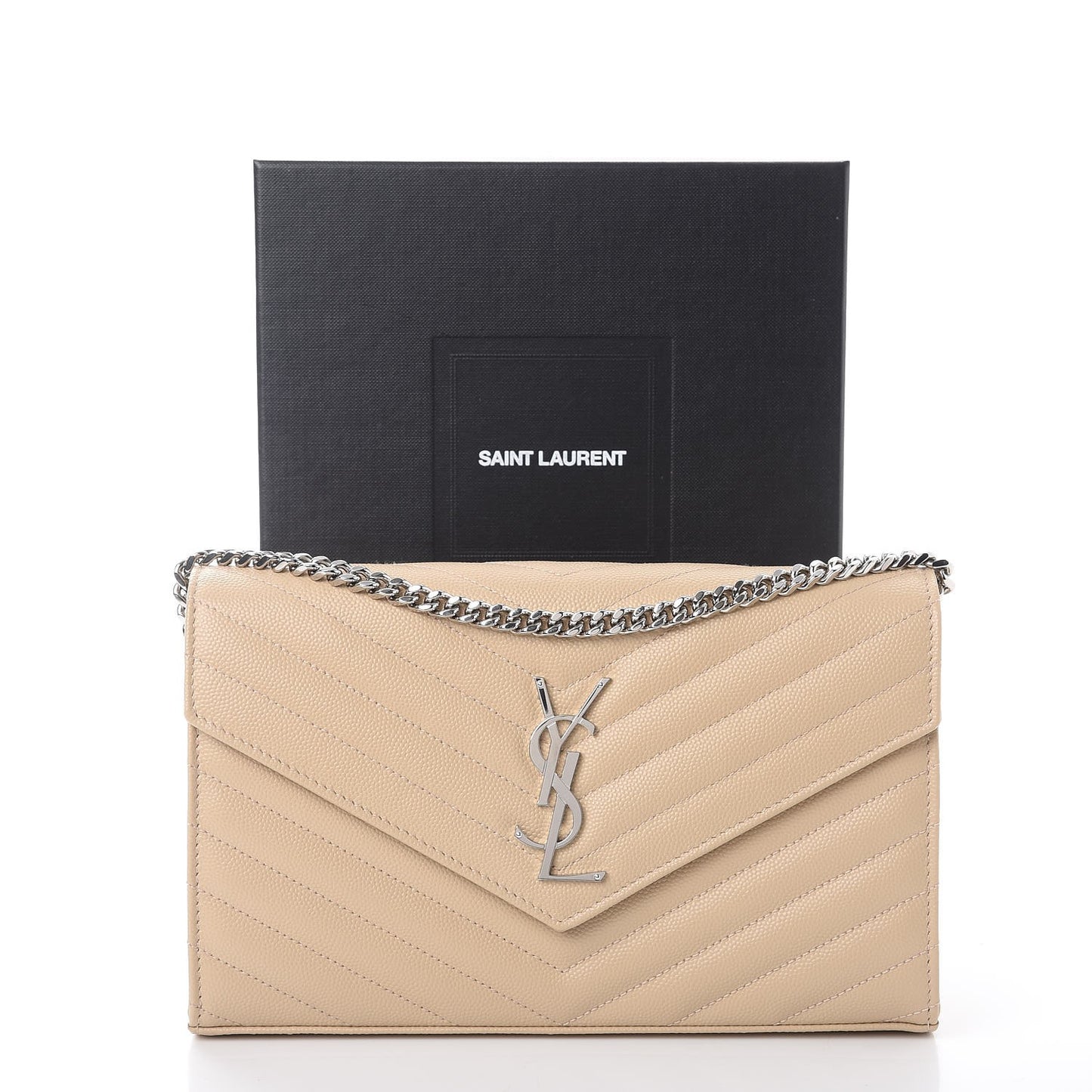 Grain De Poudre Matelasse Chevron Monogram Chain Wallet Nude Powder
