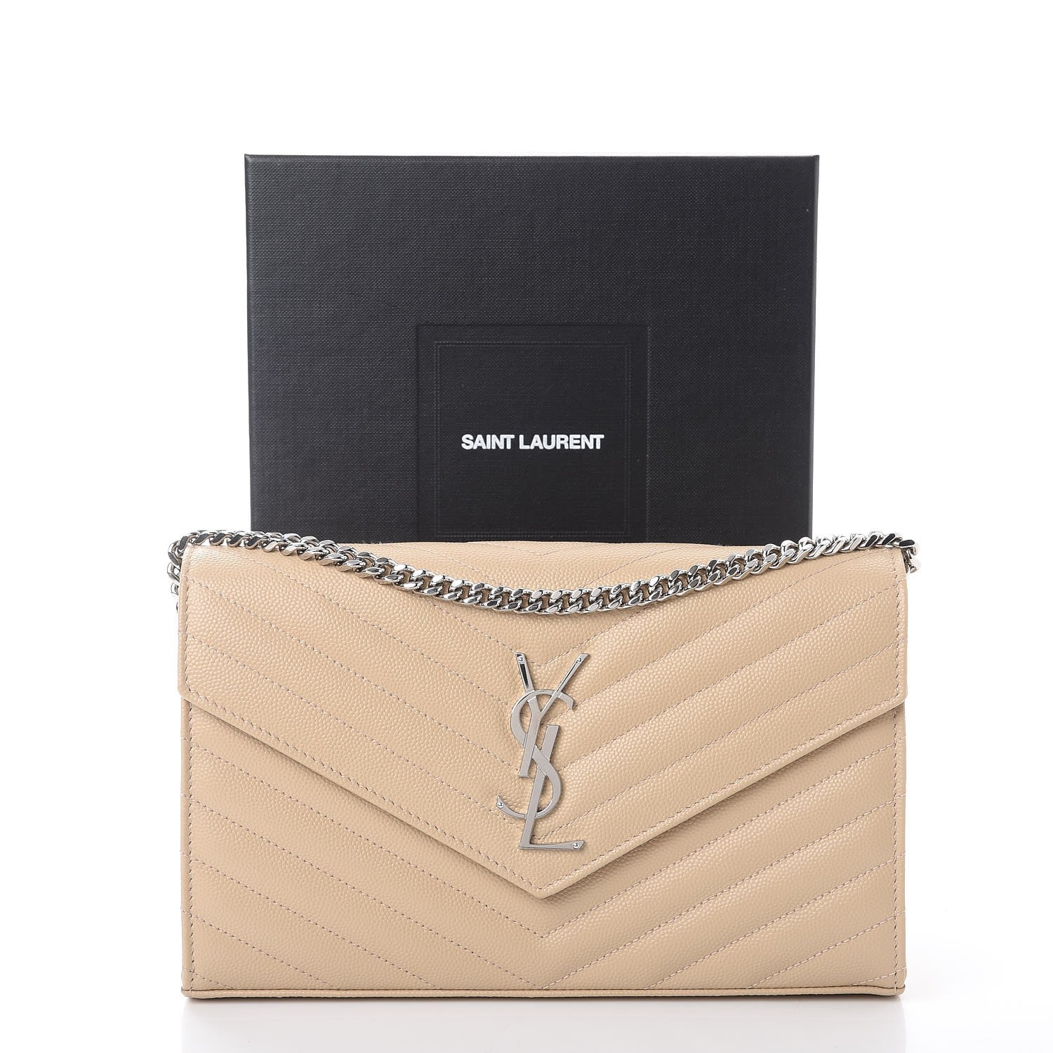 Saint Laurent Grain De Poudre Matelasse Chevron Monogram Chain Wallet Nude Powder 9 of 9