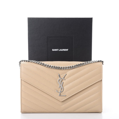 Saint Laurent Grain De Poudre Matelasse Chevron Monogram Chain Wallet Nude Powder 9 of 9
