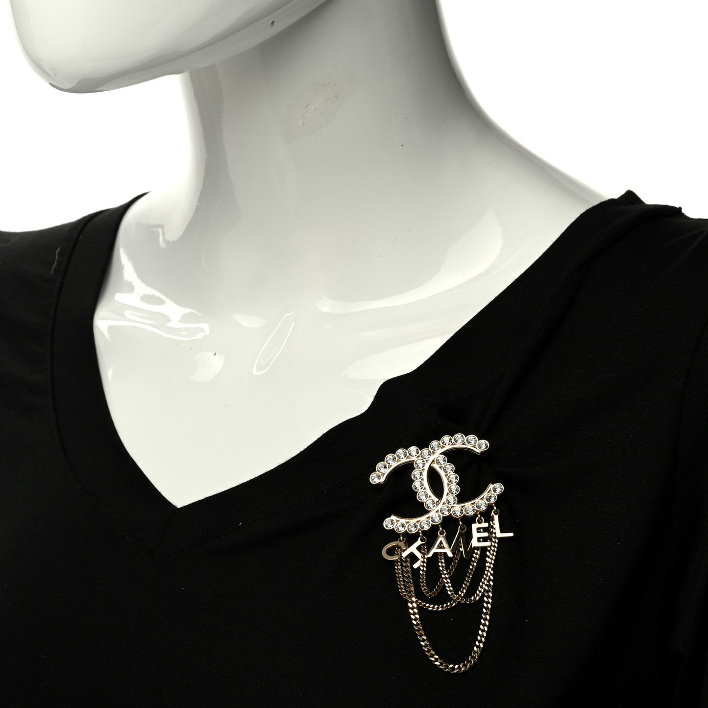 Metal Crystal Bow-tiful CC Chain Brooch Gold