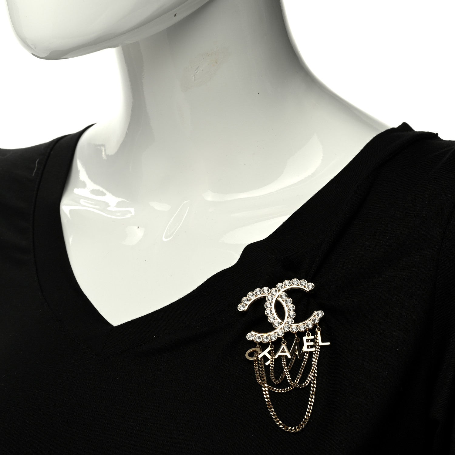 Chanel Metal Crystal Bow-tiful CC Chain Brooch Gold 2 of 5