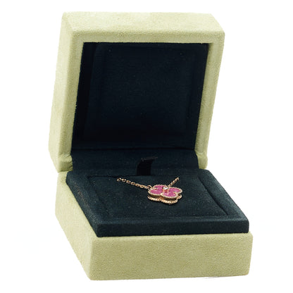 Van Cleef & Arpels 18K Rose Gold Diamond Rhodonite Vintage Alhambra Pendant Necklace 6 of 6