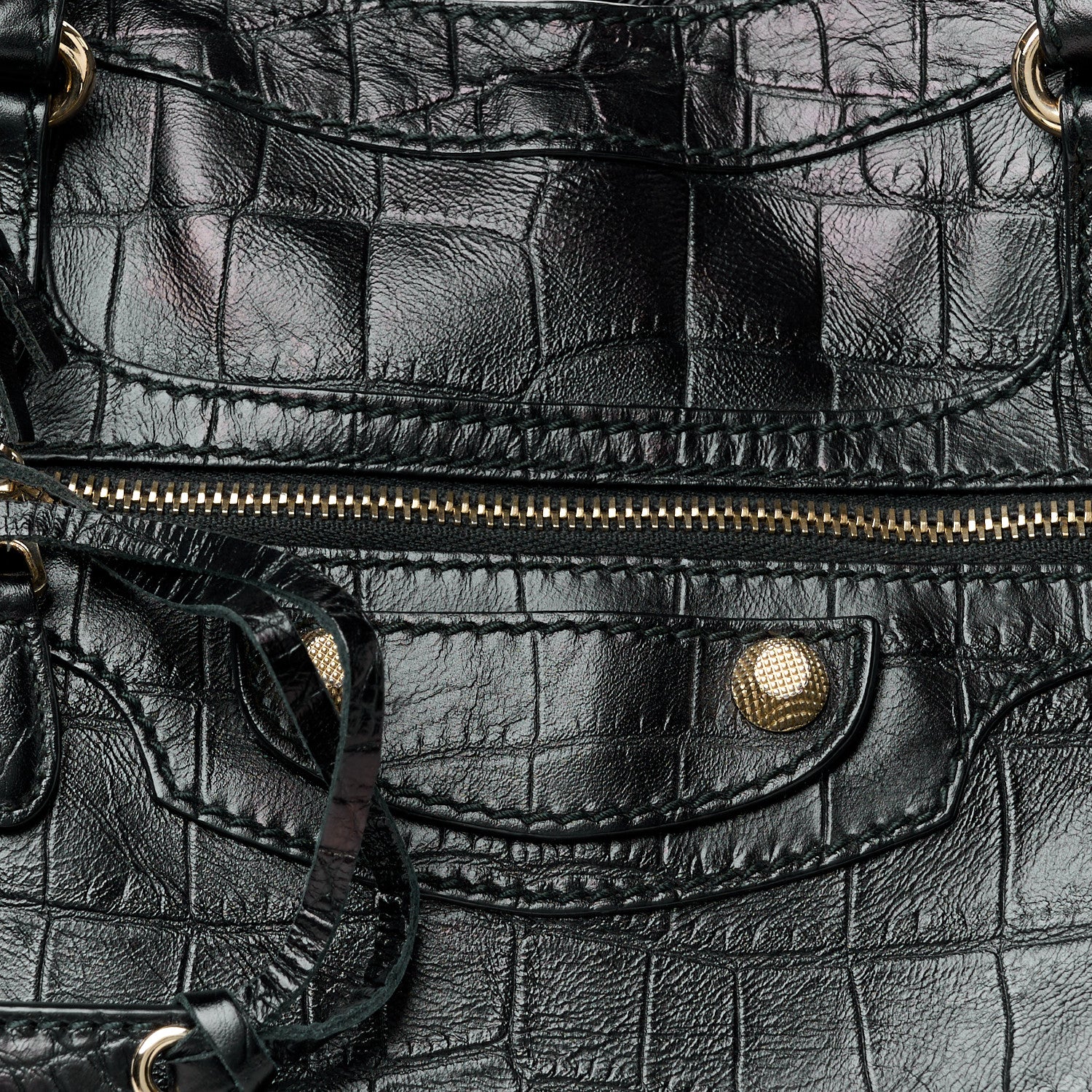 Balenciaga Calfskin Crocodile Embossed Giant 12 Gold Hardware City Black 10 of 12