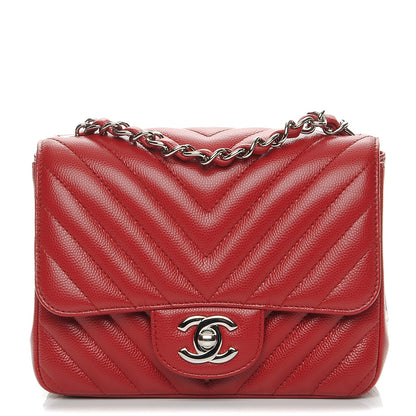 Chanel Caviar Chevron Quilted Mini Square Flap Dark Red 1 of 8
