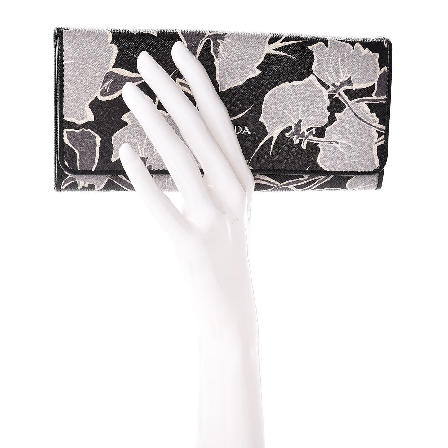 Saffiano Floral Print Continental Flap Wallet Black