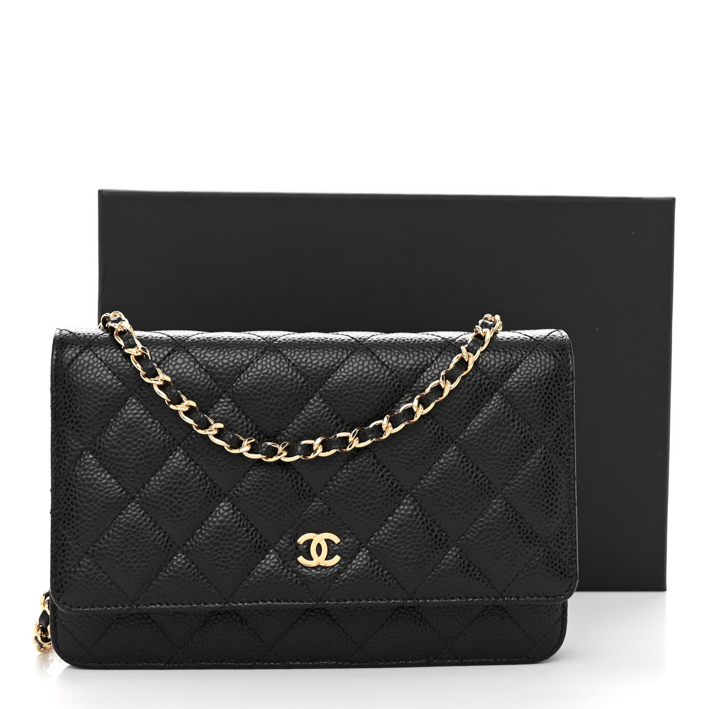 Caviar Quilted Wallet on Chain WOC Black