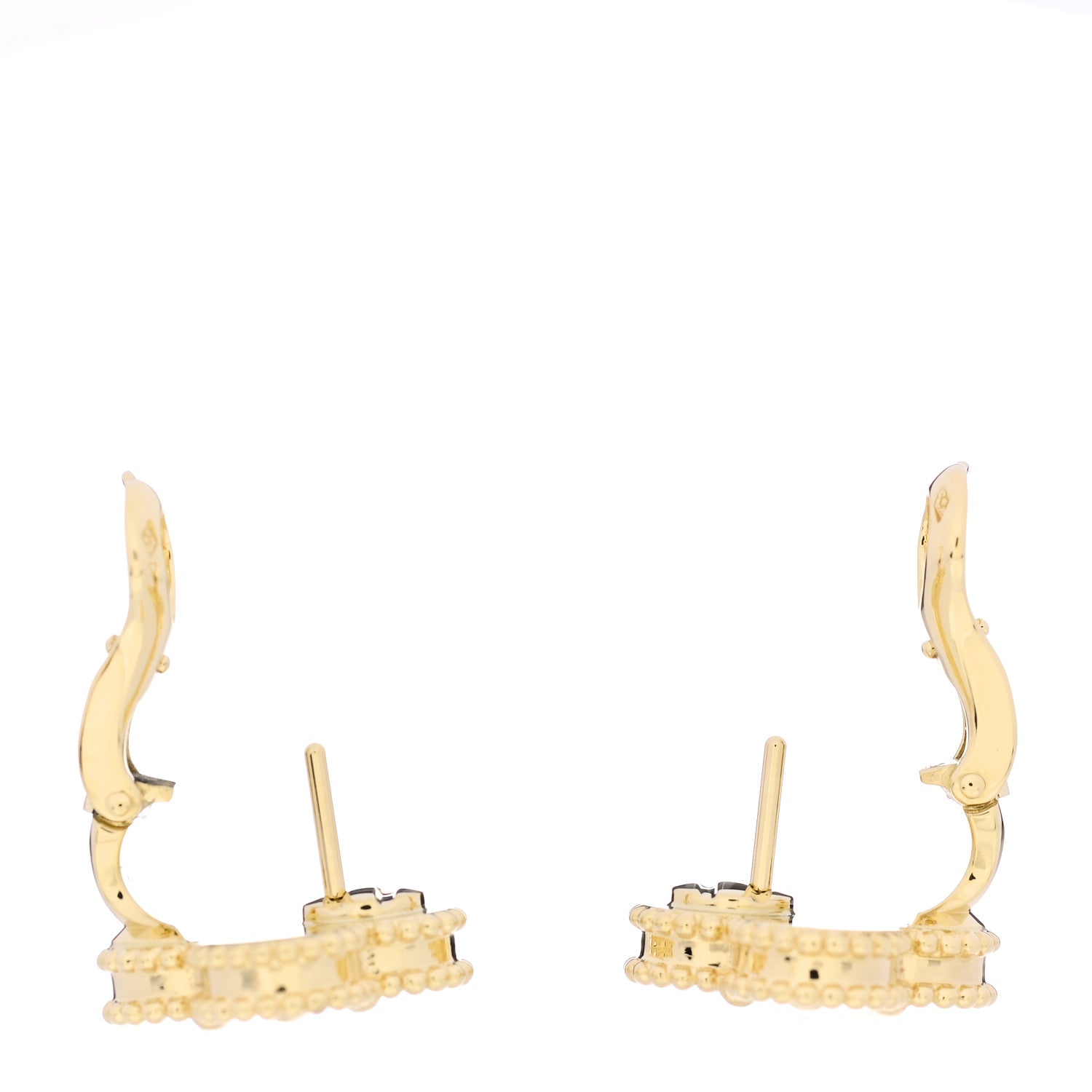 Van Cleef & Arpels 18K Yellow Gold Guilloche Vintage Alhambra Earrings 3 of 6