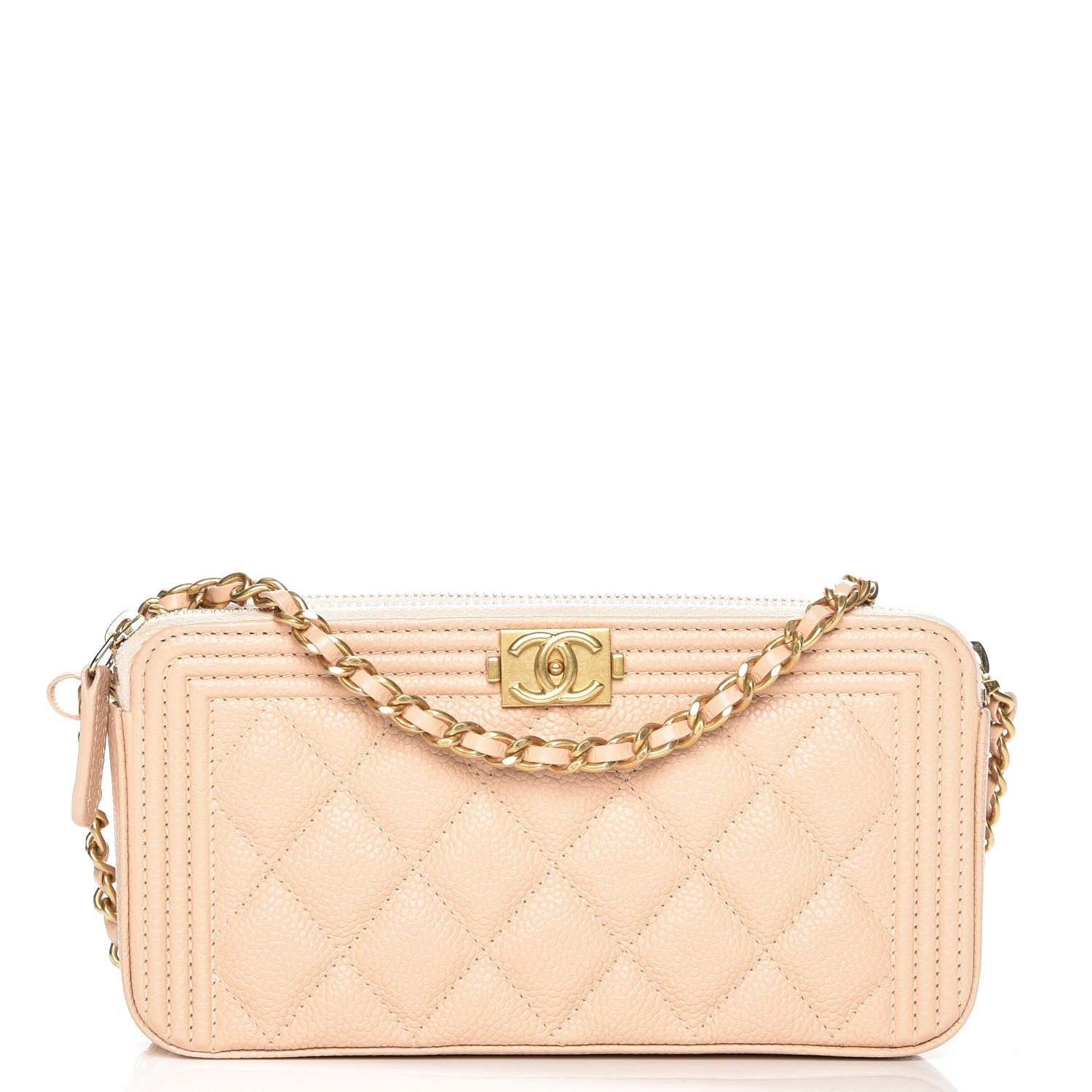 Chanel Caviar Quilted Small Boy Clutch With Chain Beige 1 of 11