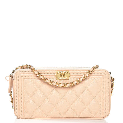 Chanel Caviar Quilted Small Boy Clutch With Chain Beige 1 of 11