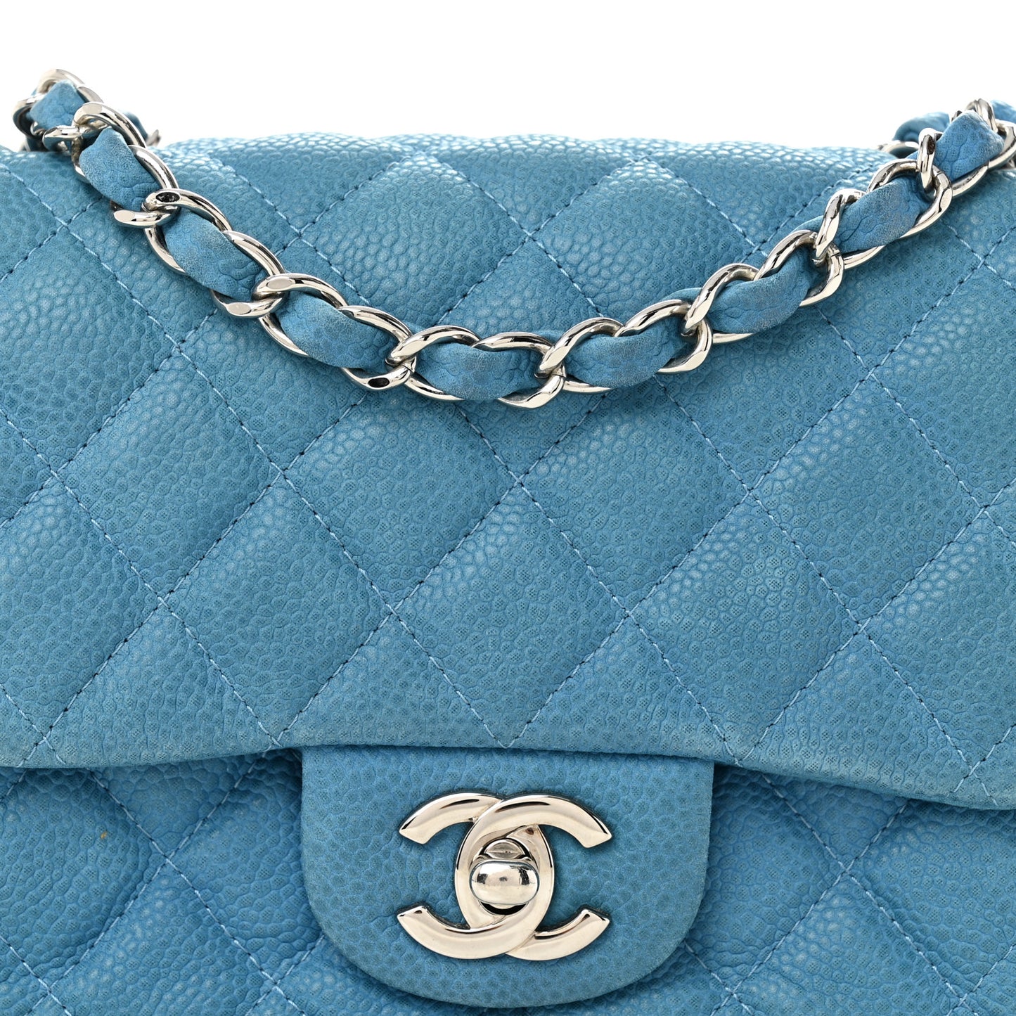 Iridescent Caviar Quilted Mini Square Flap Blue