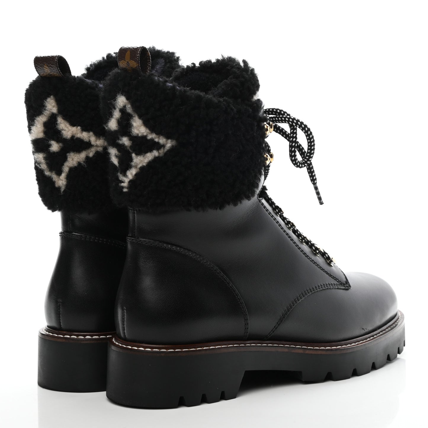 Calfskin Shearling Territory Ranger Combat Boots 40 Black
