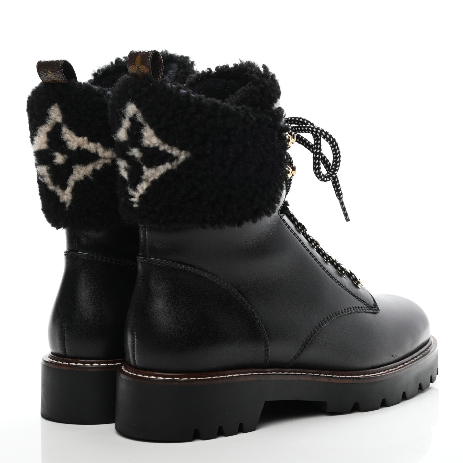 Louis Vuitton Calfskin Shearling Territory Ranger Combat Boots 40 Black 4 of 9