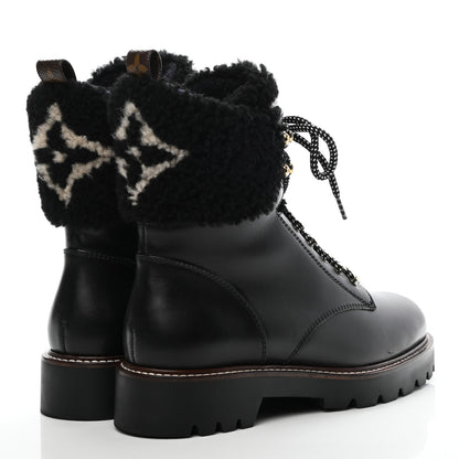 Louis Vuitton Calfskin Shearling Territory Ranger Combat Boots 40 Black 4 of 9