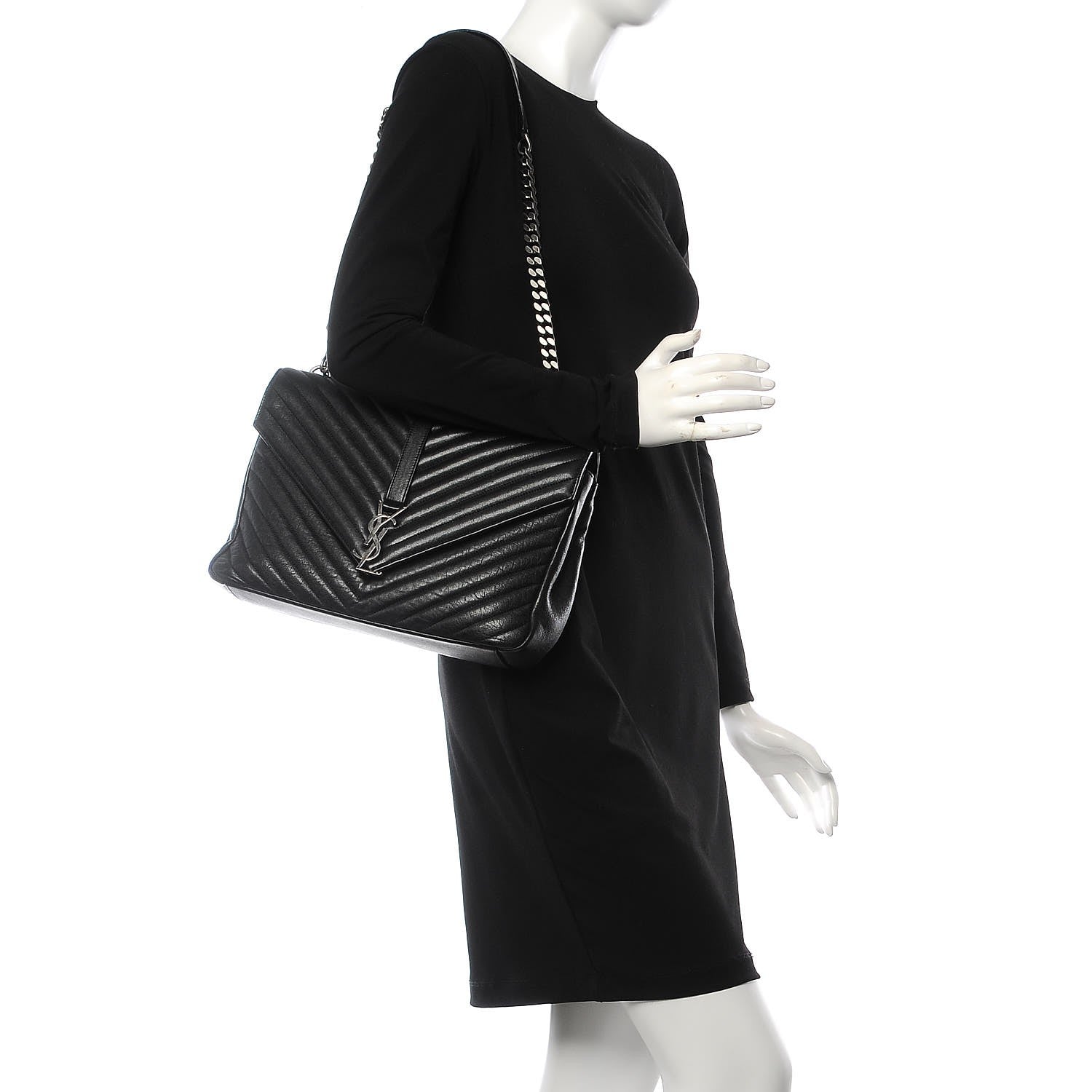 Saint Laurent Sheepskin Matelasse Chevron Monogram Large College Satchel Black 2 of 8