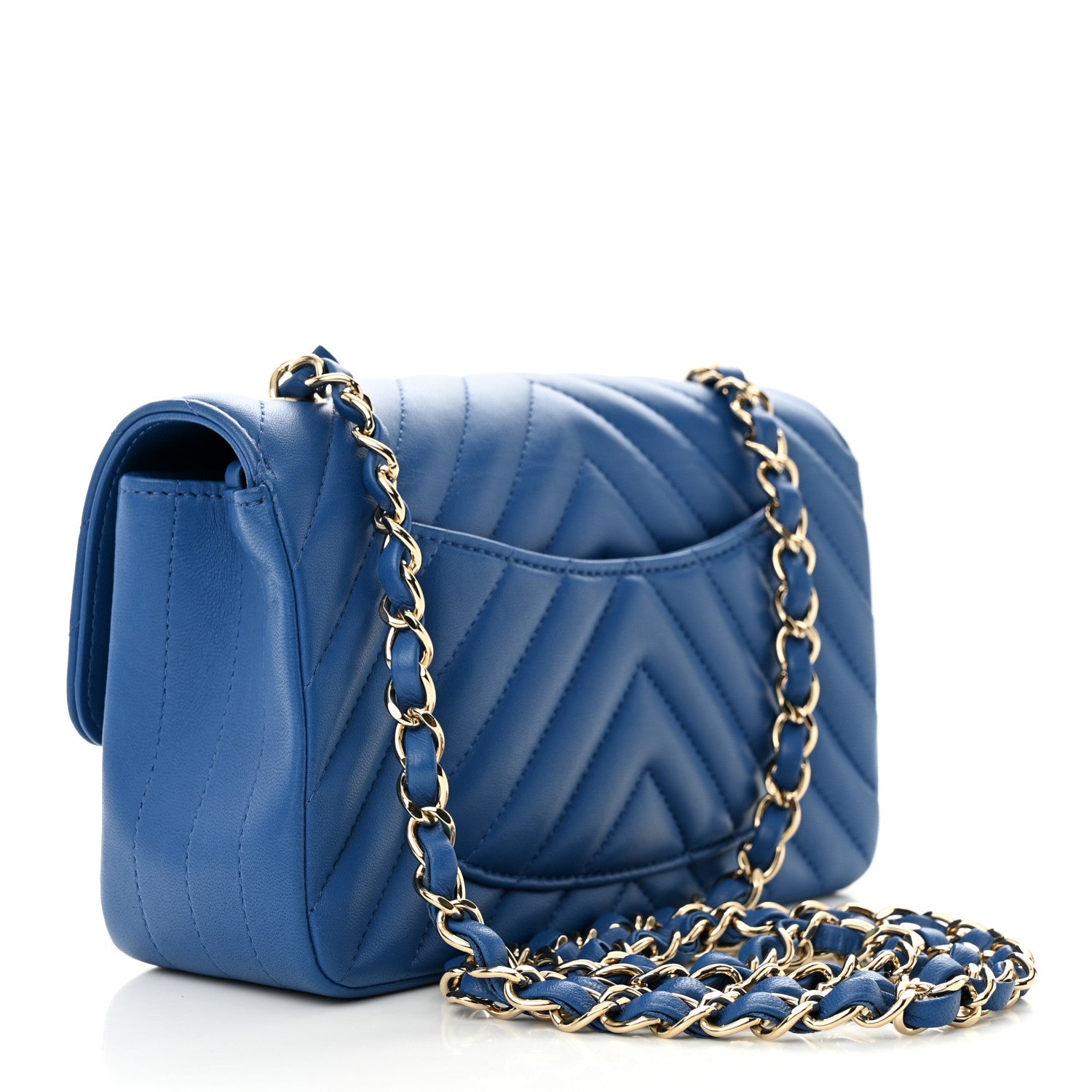 Chanel Lambskin Chevron Quilted Mini Rectangular Flap Blue 3 of 10