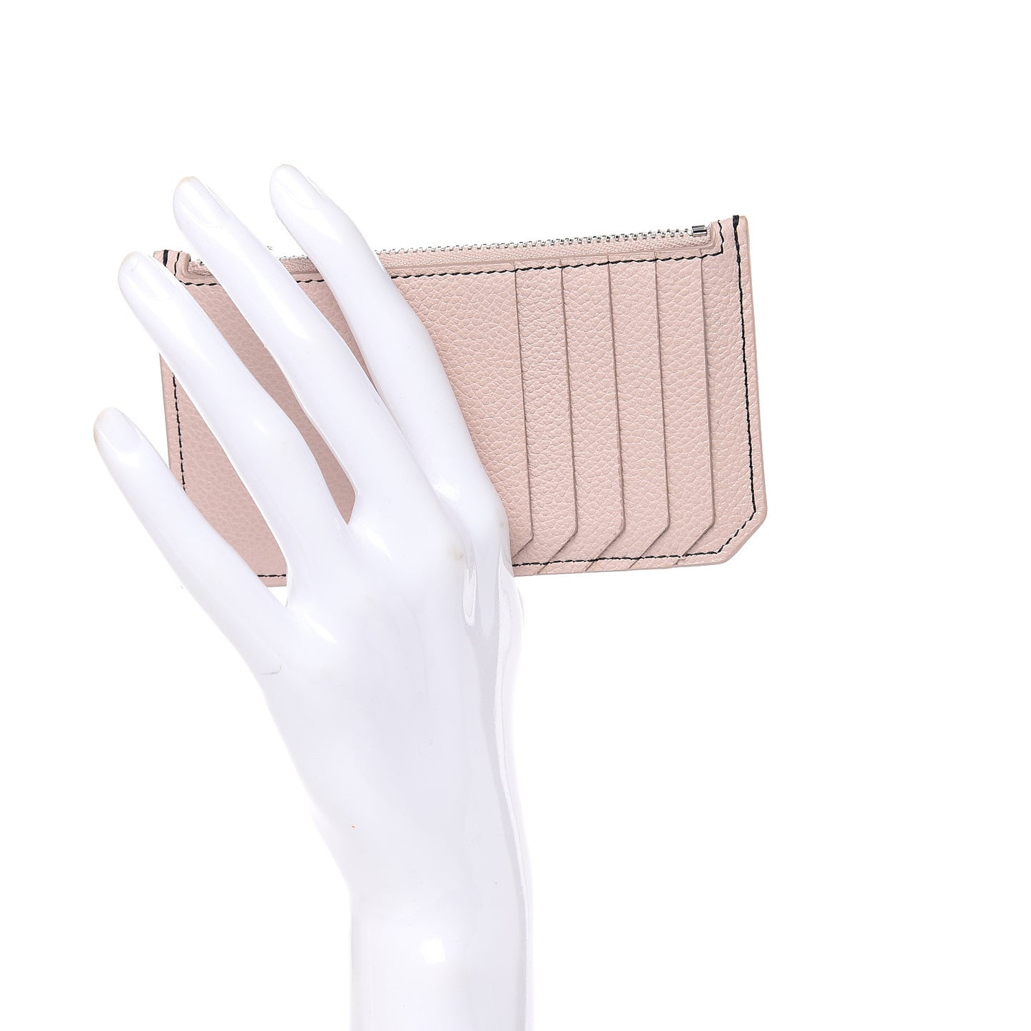 Grained Calfskin 5 Fragments Zip Pouch Card Holder Marble Pink