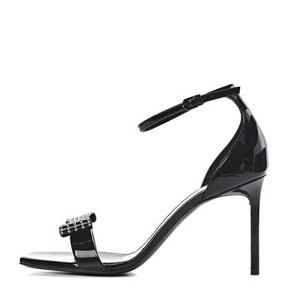 Saint Laurent Patent Calfskin Crystal Amber Bow 85 Ankle Strap Sandals 38 Black 1 of 10