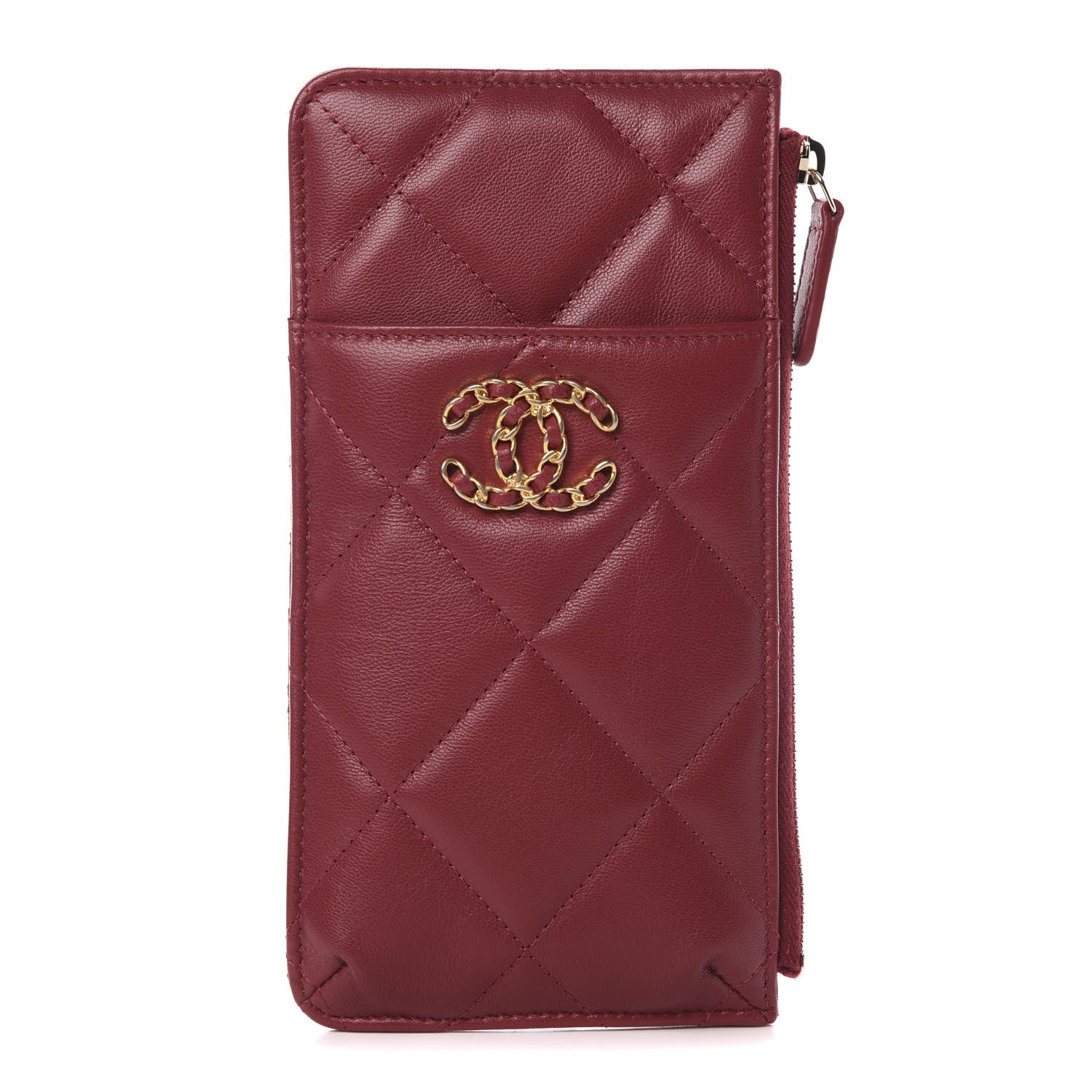 Chanel Shiny Goatskin Quilted 19 Flat Wallet Pouch Red 1 of 7